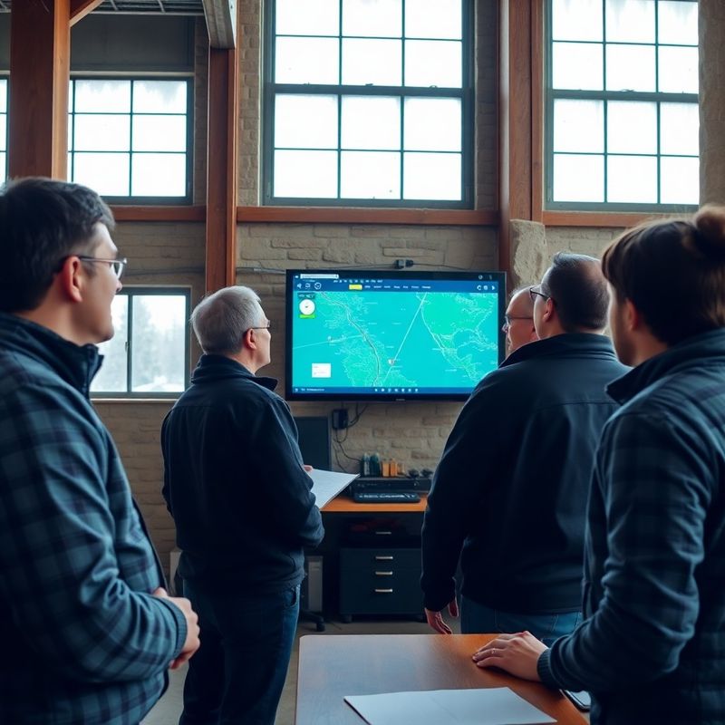 Small logistics team reviewing route plans in an Edmonton dispatch centre