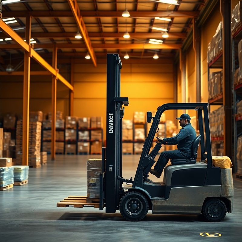 Warehouse interior at Edmonton facility with forklift operator scanning a pallet